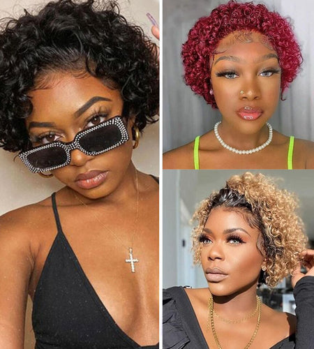 Pixie Cut Wigs Human Haishort Curly Lace Front Human Hair Wigs For