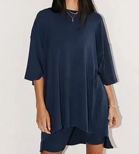 Round Neck Tops Slim Shorts Two Piece