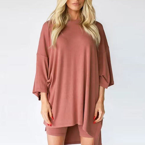 Load image into Gallery viewer, Round Neck Tops Slim Shorts Two Piece
