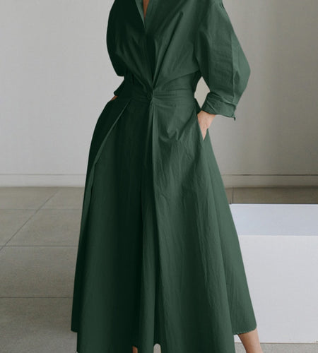 S-5xl Korean Fashion Long Sleeve Shirt Dress Chic Turndown Neck Ruched