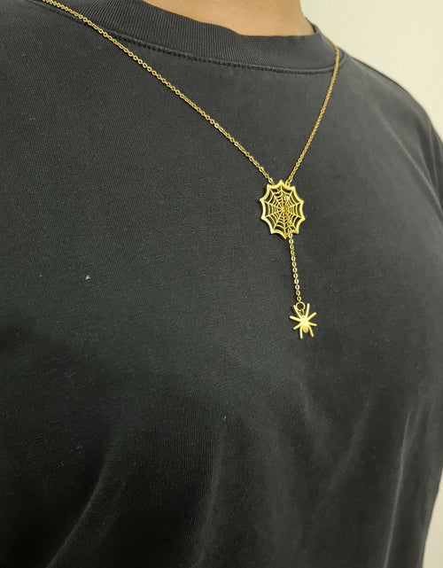 Load image into Gallery viewer, 18k Gold Spider Necklace | Spider Charm Pendant | Halloween Necklace
