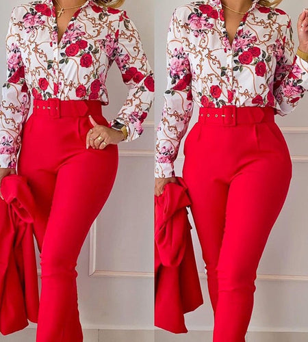 Print Shirt Tops &High Waist Pants