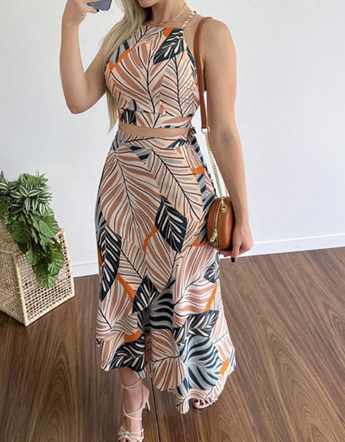 Load image into Gallery viewer, Sleeveless Top Vest And Long Skirt Outfits Fashion Print Lace-Up Set
