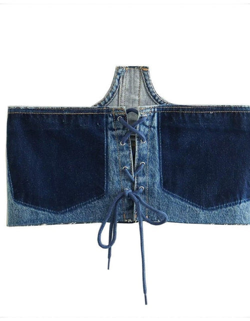 Load image into Gallery viewer, Back Bandage Jeans Crop Short  Slim Bodycon Denim Bustier Top
