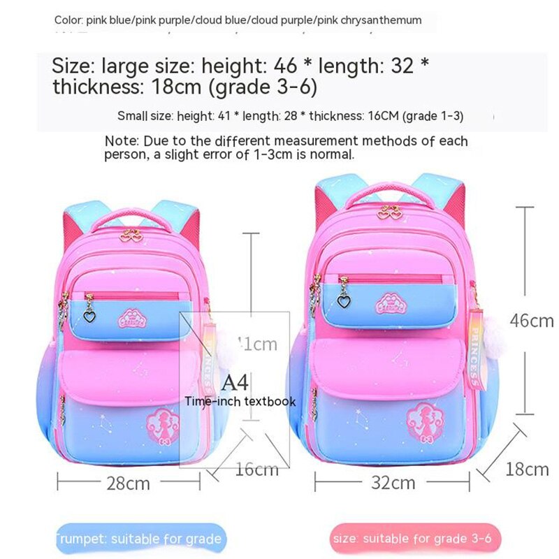 Skaefio Primary School Bags For Girls Gradient Color Grades 1-3-6