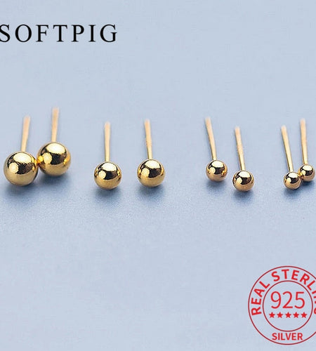 925 Sterling Silver Ball Gold Earrings | 925 Sterling Silver Stud