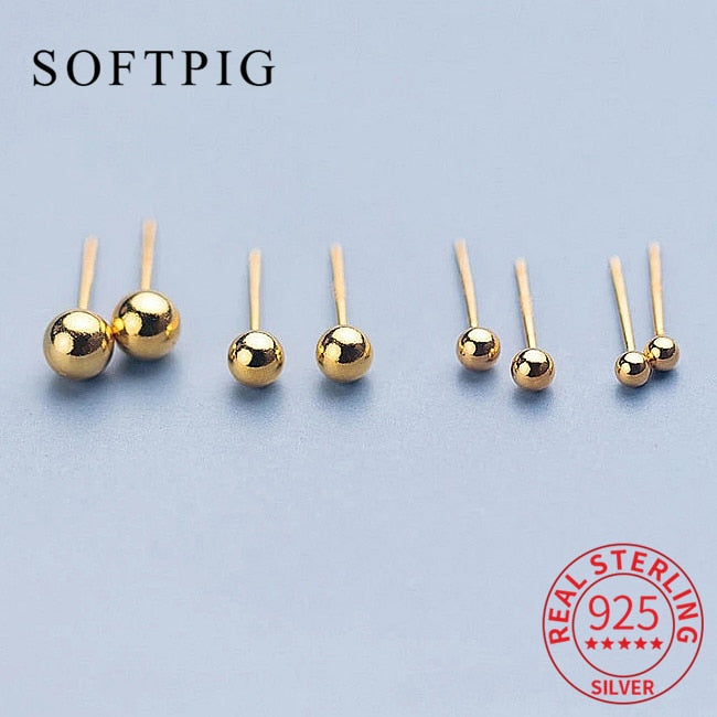 925 Sterling Silver Ball Gold Earrings | 925 Sterling Silver Stud