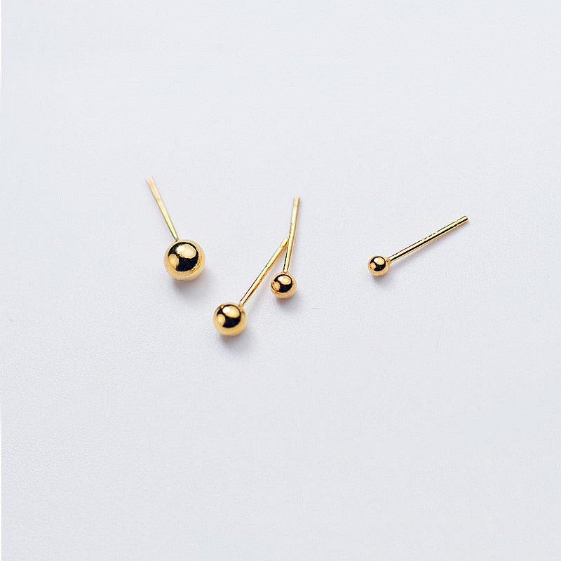 925 Sterling Silver Ball Gold Earrings | 925 Sterling Silver Stud