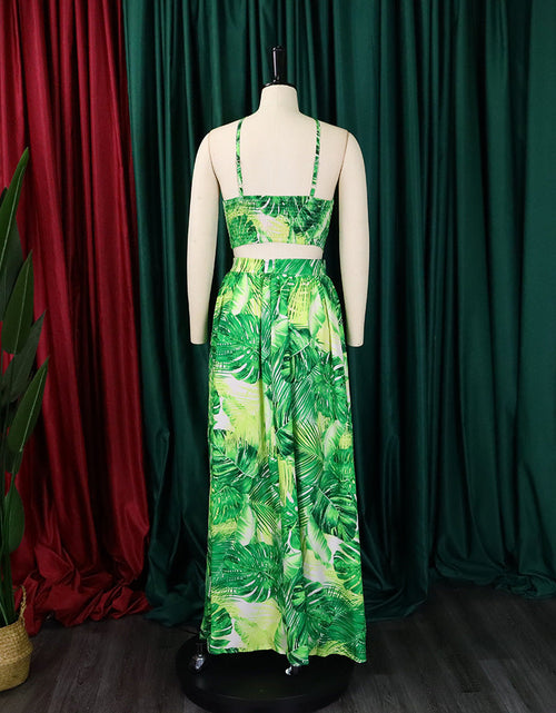 Load image into Gallery viewer, 2 Pieces Skirts Sets Tropical Printed Sleeveless Halter Top &amp;Skirts
