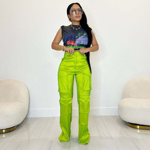 Load image into Gallery viewer, Satin Pocket Cargo Pants High Waist Elegant Casual Y2K Trousers 2023
