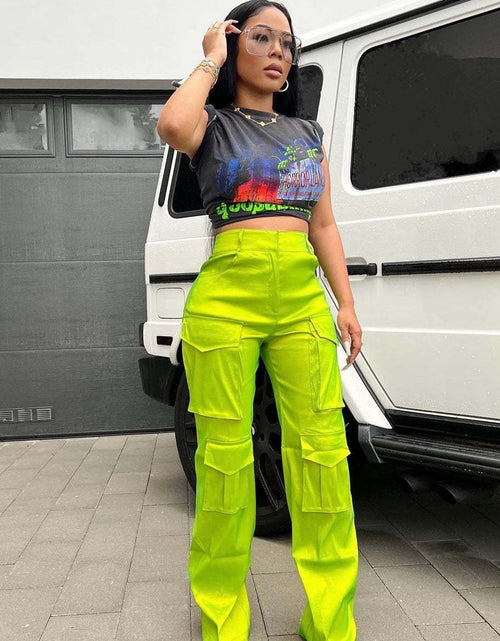 Load image into Gallery viewer, Satin Pocket Cargo Pants High Waist Elegant Casual Y2K Trousers 2023
