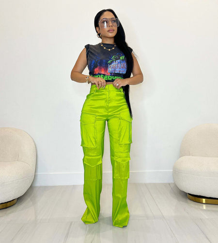 Satin Pocket Cargo Pants High Waist Elegant Casual Y2K Trousers 2023