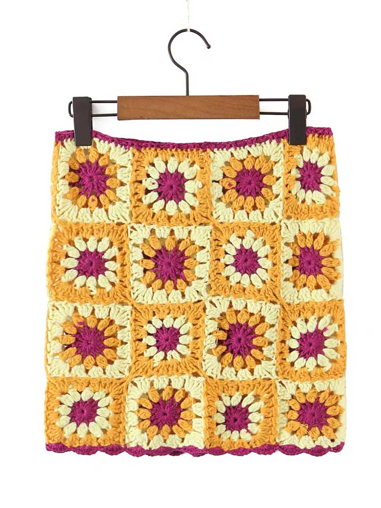 Daisy Square Knitted Tank Top and Mini Skirt Two-piece