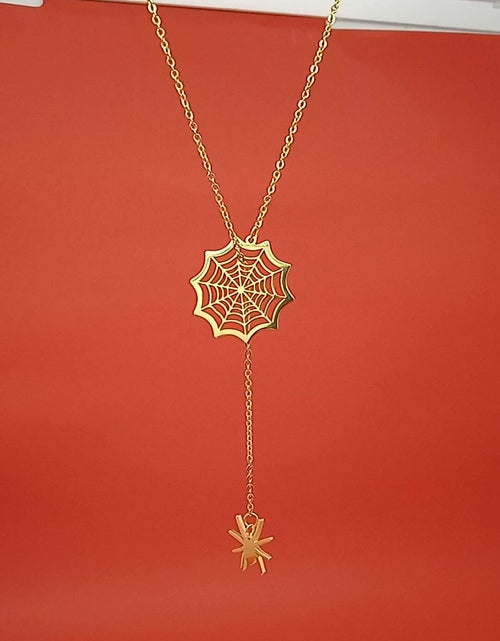 Load image into Gallery viewer, 18k Gold Spider Necklace | Spider Charm Pendant | Halloween Necklace
