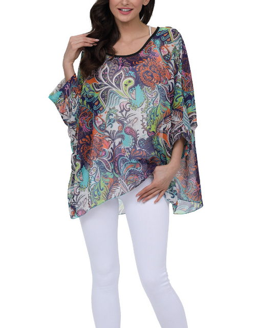 Load image into Gallery viewer, Womens Summer Floral Beach Tunic Top
