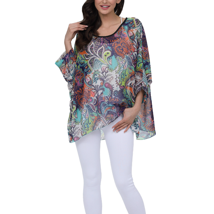 Womens Summer Floral Beach Tunic Top