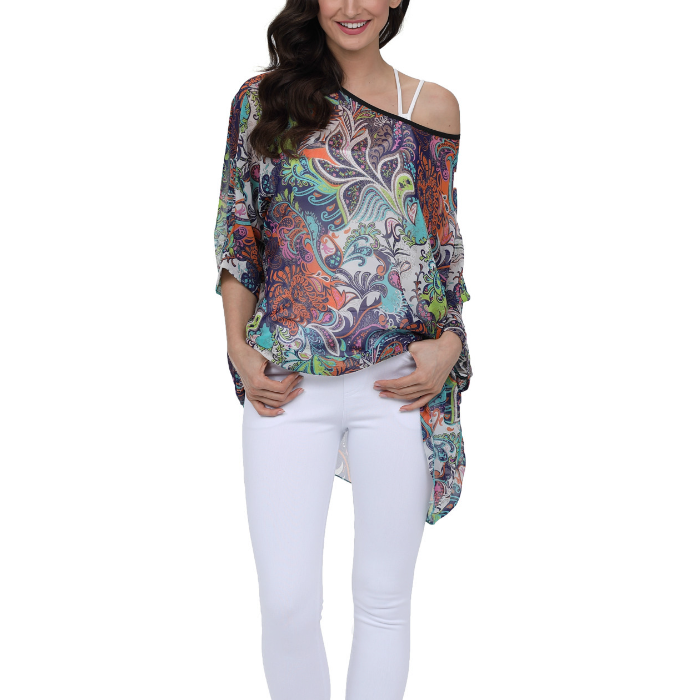 Womens Summer Floral Beach Tunic Top