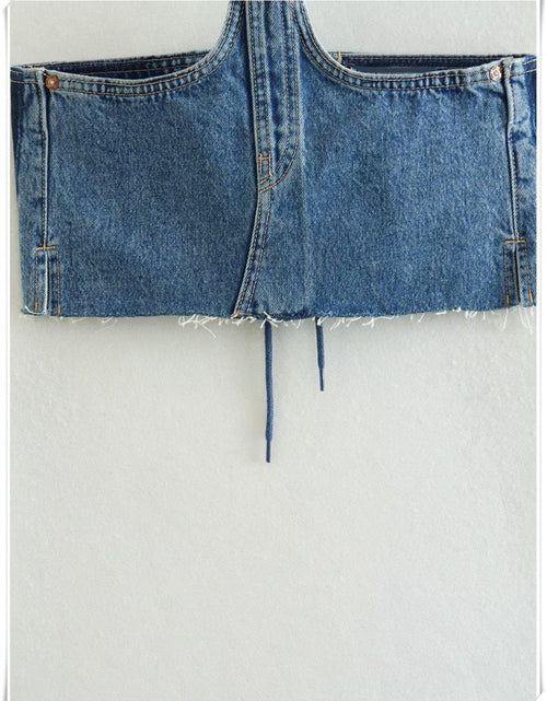 Load image into Gallery viewer, Back Bandage Jeans Crop Short  Slim Bodycon Denim Bustier Top
