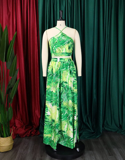 Load image into Gallery viewer, 2 Pieces Skirts Sets Tropical Printed Sleeveless Halter Top &amp;Skirts
