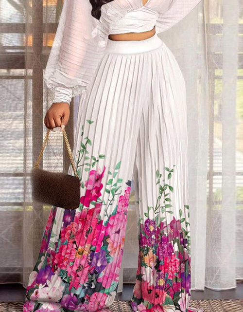 Load image into Gallery viewer, Sexy Deep V Neck Batwing Sleeve Pleated Crop Tops High Waist Floral
