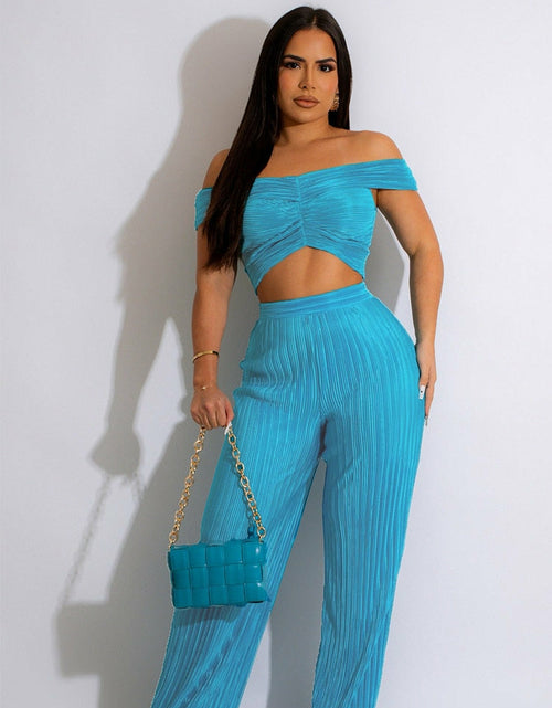 Load image into Gallery viewer, Sexy Off Shoulder Crop Top and Wide Leg Pants Set
