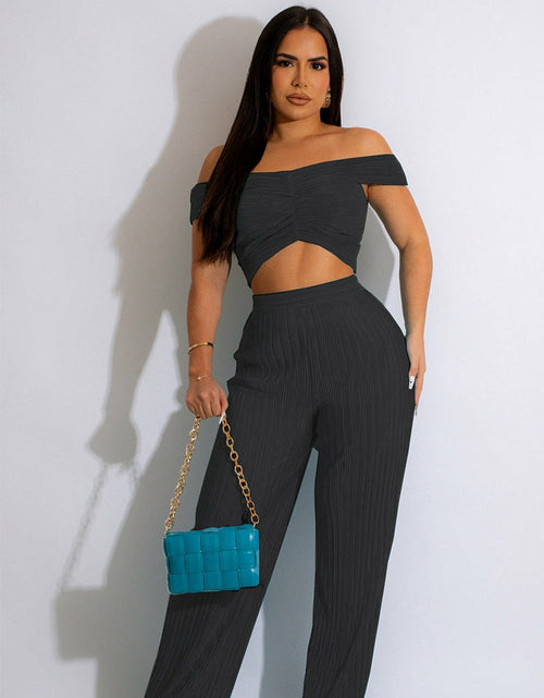 Load image into Gallery viewer, Sexy Off Shoulder Crop Top and Wide Leg Pants Set
