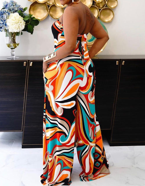 Load image into Gallery viewer, Sexy Strapless Backless Jumpsuit Striped Print Wide Leg Pants Romper
