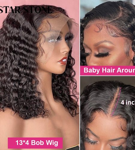 Short Curly Bob Brazilian Human Hair Lace Front Wigs 13x4 Lace Frontal