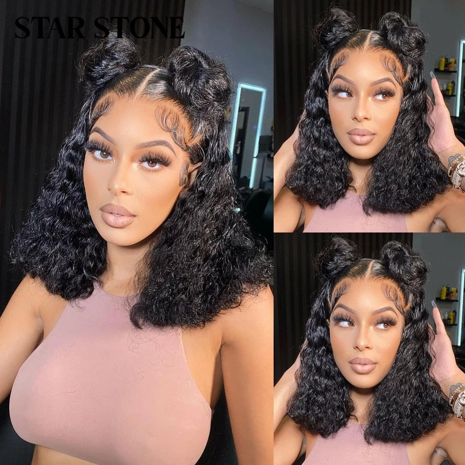 Short Curly Bob Brazilian Human Hair Lace Front Wigs 13x4 Lace Frontal