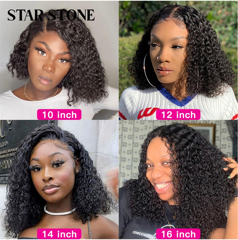 Short Curly Bob Brazilian Human Hair Lace Front Wigs 13x4 Lace Frontal