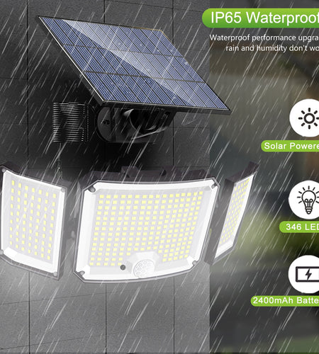 Solar Lights Outdoor 346 LED Solar Powered Security Lights Wall Lamp