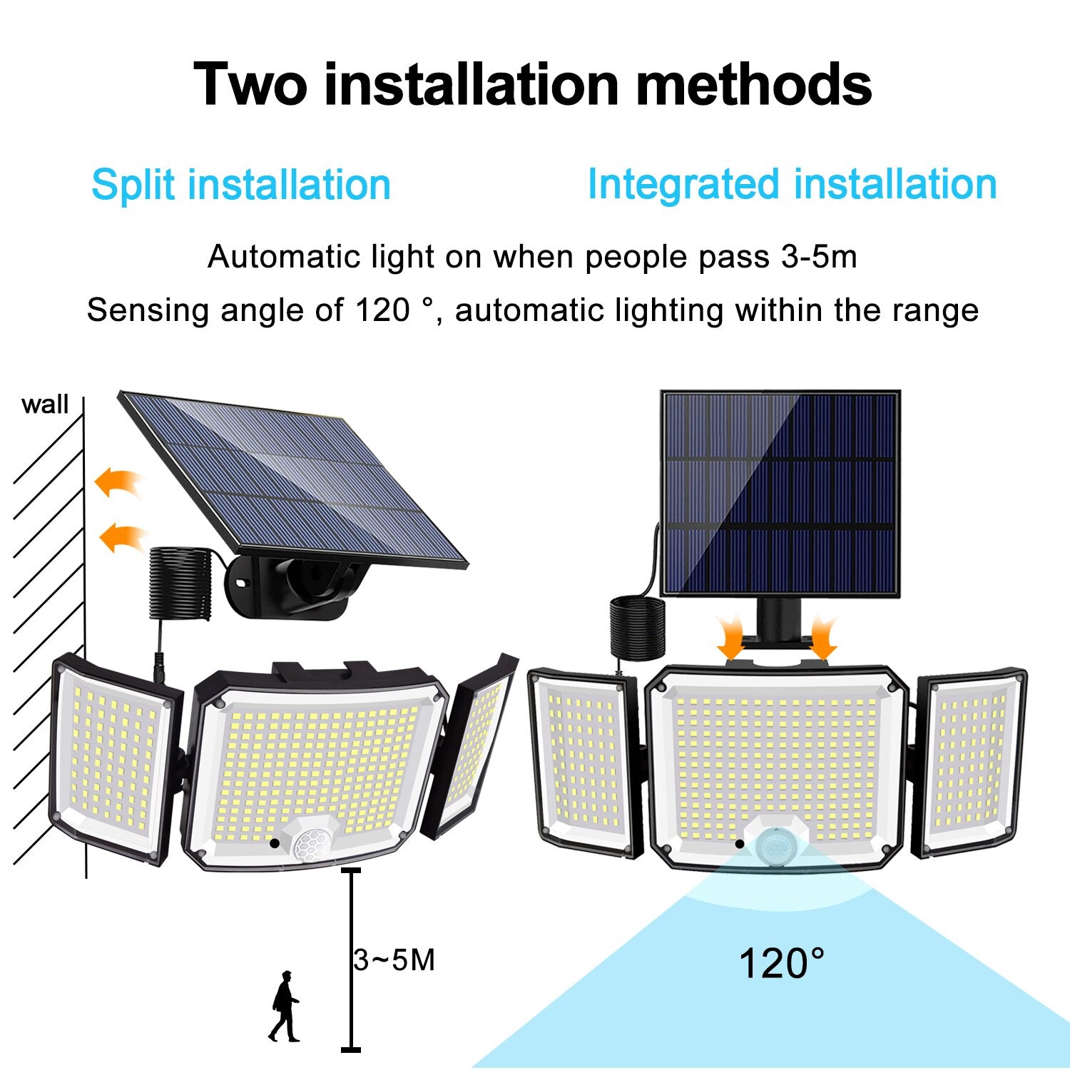 Solar Lights Outdoor 346 LED Solar Powered Security Lights Wall Lamp