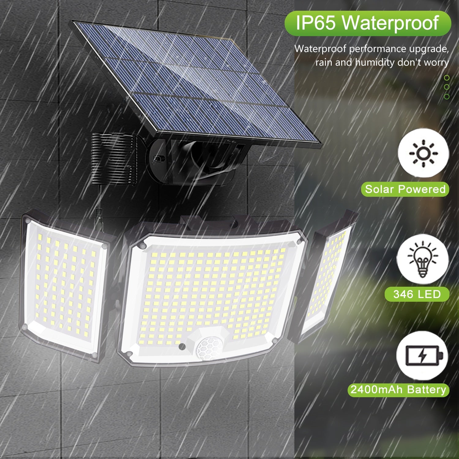 Solar Lights Outdoor 346 LED Solar Powered Security Lights Wall Lamp