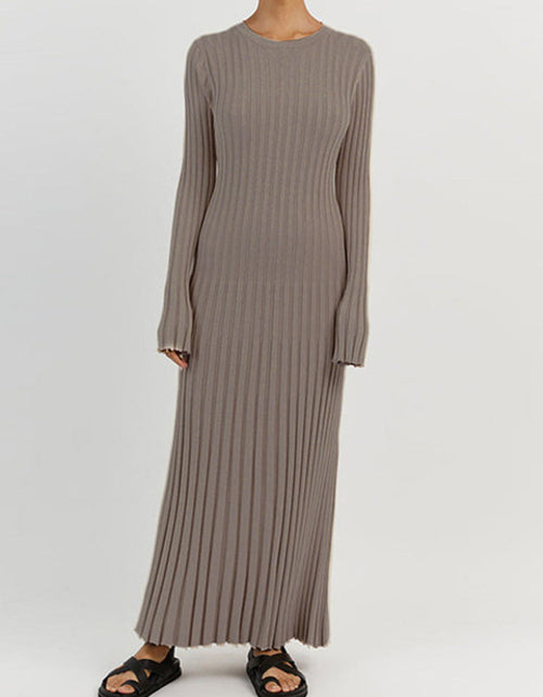 Load image into Gallery viewer, Solid Color Round Neck Long Sleeved Knitted Dress Women Pleated Slim
