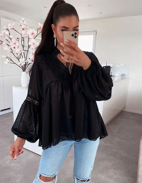 Load image into Gallery viewer, Chiffon Blouse  Patchwork Lace Hollow Out Shirt
