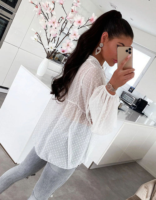 Load image into Gallery viewer, Chiffon Blouse  Patchwork Lace Hollow Out Shirt
