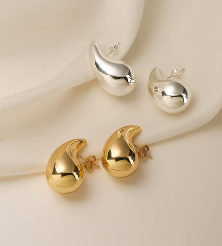 Stainless Steel PVD 18K Gold Plated Tarnish Waterproof Water Drop Hoop