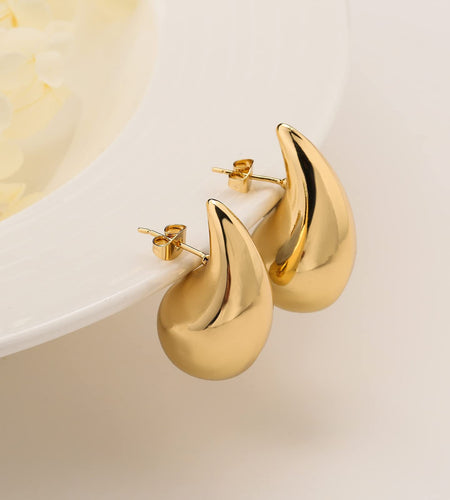 Stainless Steel PVD 18K Gold Plated Tarnish Waterproof Water Drop Hoop