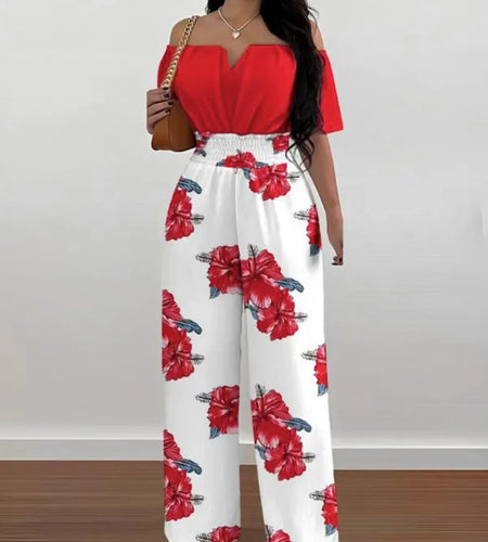 Summer Fashion Printed Wide Leg Jumpsuit Women Sexy Beach Style