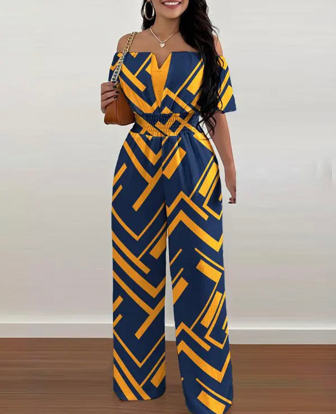 Summer Fashion Printed Wide Leg Jumpsuit Women Sexy Beach Style