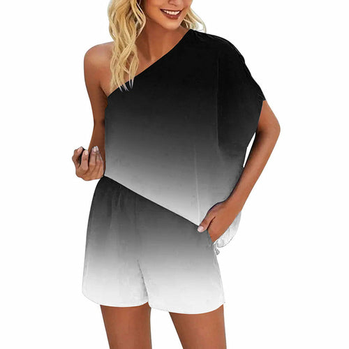 Load image into Gallery viewer, Skew Collar Off-shoulder  Loose Casual Pullovers Shorts Two-piece Sets
