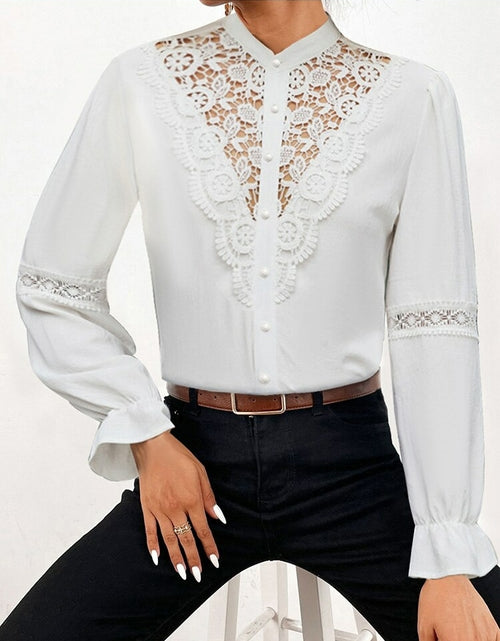 Load image into Gallery viewer, White Print Women&#39;s Ruffles Top Blouse
