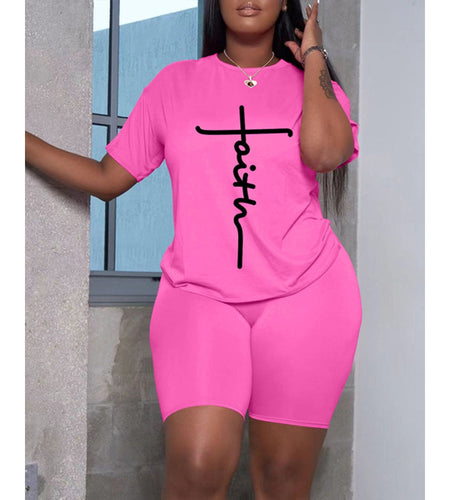 Summer Letter Print T-Shirt Top Shorts Basics Two Pieces