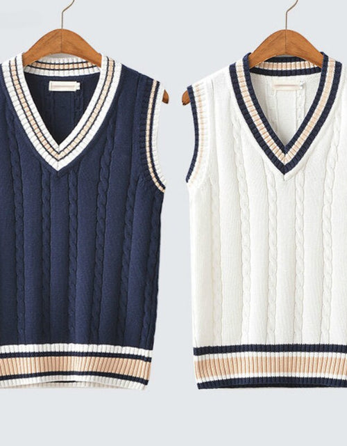 Load image into Gallery viewer, Sweater Vest Men Thicken V neck Sleeveless Knitted Sweaters Vests
