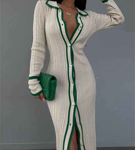 Tossy Patchwork Slim V Neck Dress Cardigan For Women Contrast Long