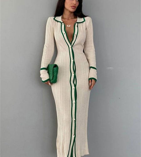 Tossy Patchwork Slim V Neck Dress Cardigan For Women Contrast Long