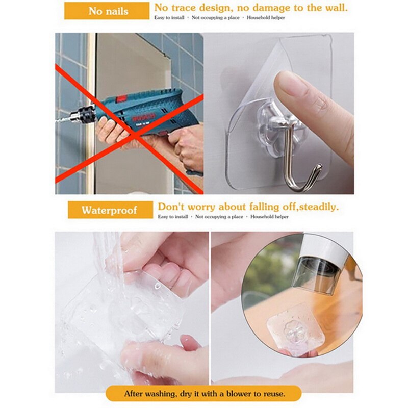 Transparent Wall Hooks Hangers Self Adhesive Door Wall Hangers Hooks