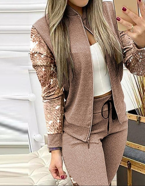 Load image into Gallery viewer, Two Piece Sets Womens Outifits Casual Long Sleeve Contrast Sequins
