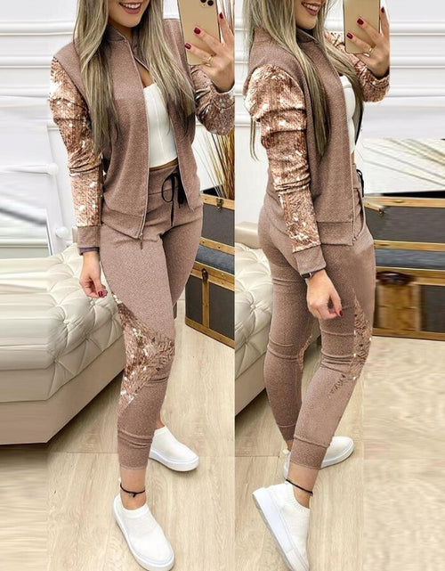 Load image into Gallery viewer, Two Piece Sets Womens Outifits Casual Long Sleeve Contrast Sequins
