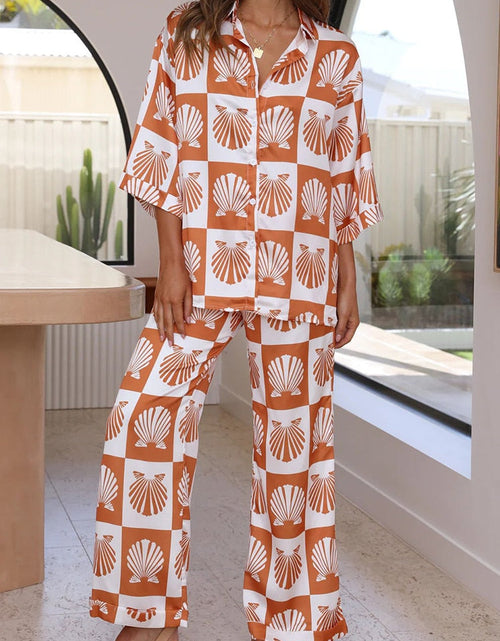 Load image into Gallery viewer, V Neck Button Shirt And Pants Print Set
